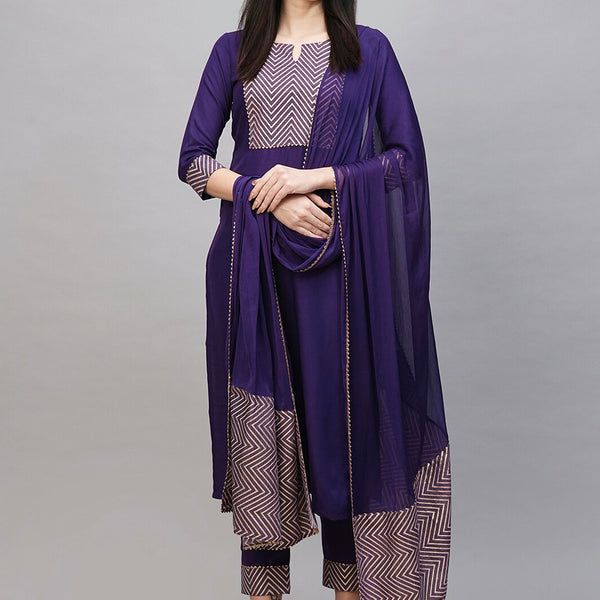 Kalini Geometric Yoke Design Gotta Patti Kurta & Trousers With Dupatta - Distacart