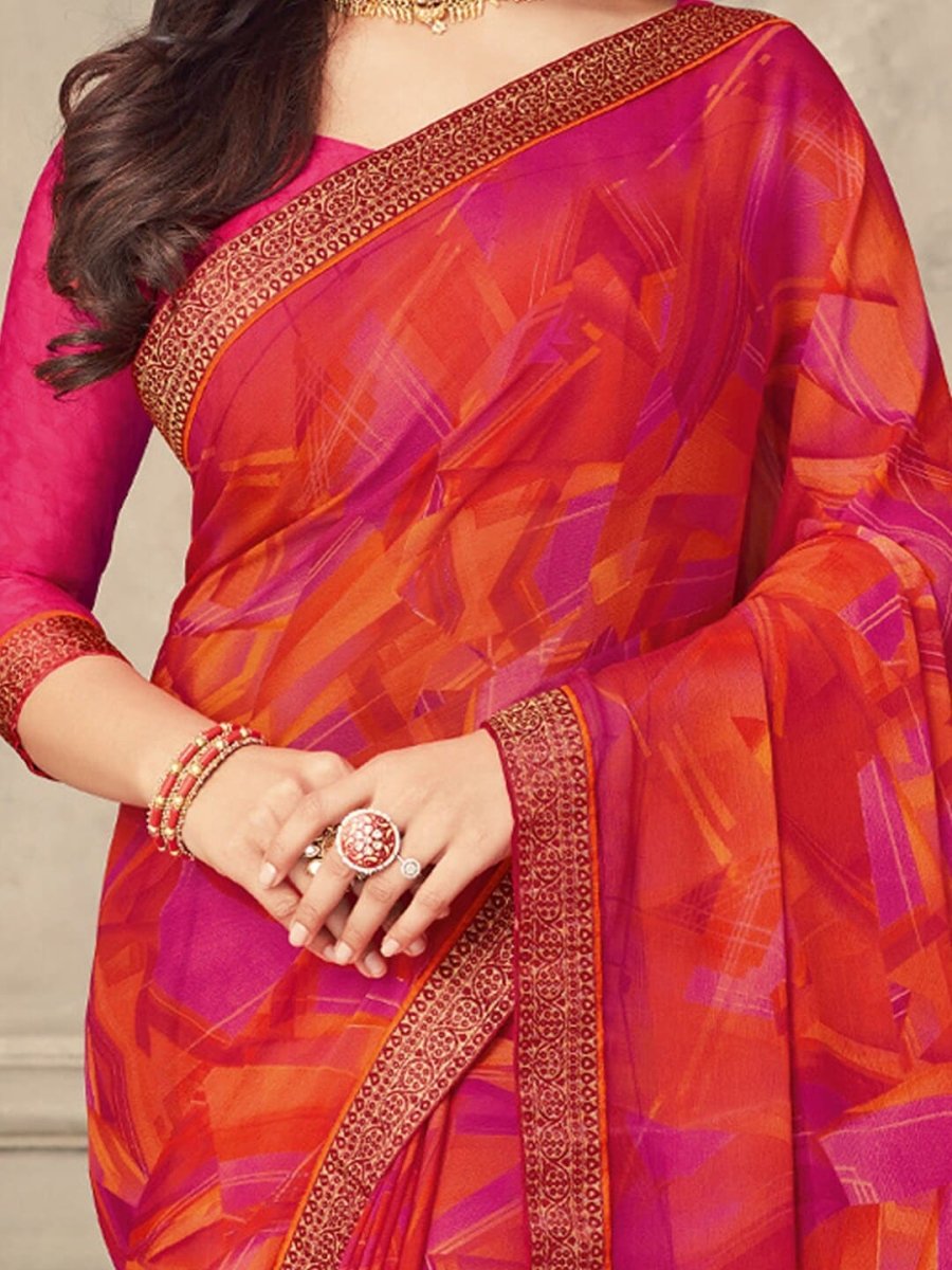Anouk Abstract Printed Zari Pure Chiffon Bagru Saree - Distacart