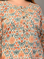 Thumbnail for Swasti Women Beige Ethnic Motifs Printed Flared Sleeves Thread Work Floral Kurta