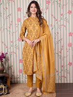 Thumbnail for Ode by House of Pataudi Floral Printed Regular Pure Cotton Kurta with Trousers & Dupatta - Distacart