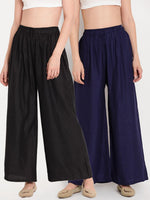 Thumbnail for TAG 7 Women Black & Navy Blue Set of 2 Flared Ethnic Palazzos