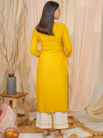 Thumbnail for Ode by House of Pataudi Floral Embroidered Tie-Up Neck Straight Kurta - Distacart
