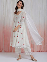Thumbnail for Kalini Floral Embroidered A-Line Thread Work Kurta With Palazzos & Dupatta - Distacart