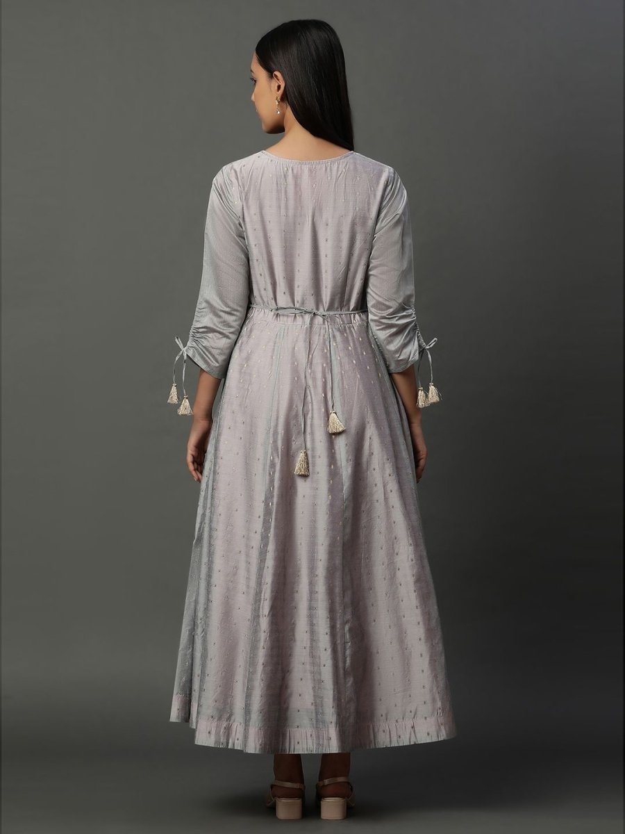 AURELIA Floral Embroidered Round Neck Sequinned Fit & Flare Maxi Ethnic Dress