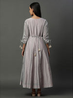 Thumbnail for AURELIA Floral Embroidered Round Neck Sequinned Fit & Flare Maxi Ethnic Dress