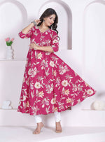 Thumbnail for Miravan Womens Pink Floral Printed Angrakha Kurta - Dista