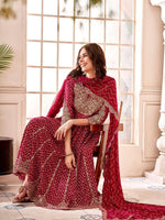 Thumbnail for Anouk Maroon Chevron Embroidered Empire Thread Work Anarkali Kurta & Trousers & Dupatta