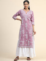 Thumbnail for HOUSE OF KARI Floral Embroidered Chikankari Cotton Kurta - Distacart