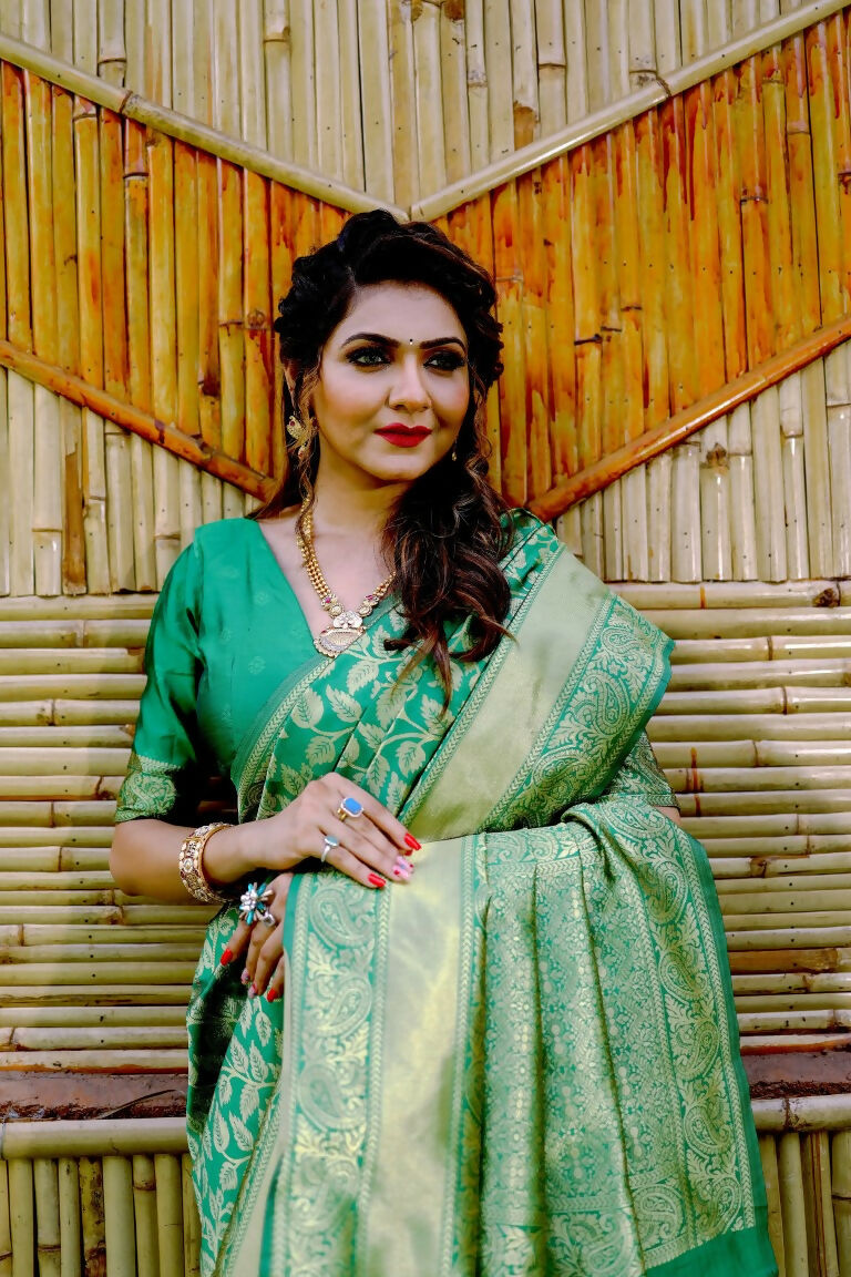 Partywear Designer Green Banarasi Silk Fancy Saree - Starwalk - Distacart