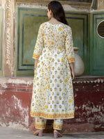 Thumbnail for Anouk White Floral Printed Thread Work Pure Cotton Anarkali Kurta With Trouser & Dupatta