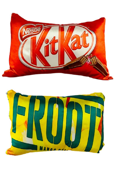 Unique Fashion Pack of 2 Microfibre Filled Reversible Cushion For Kids - Kitkat And Frooti - Distacart