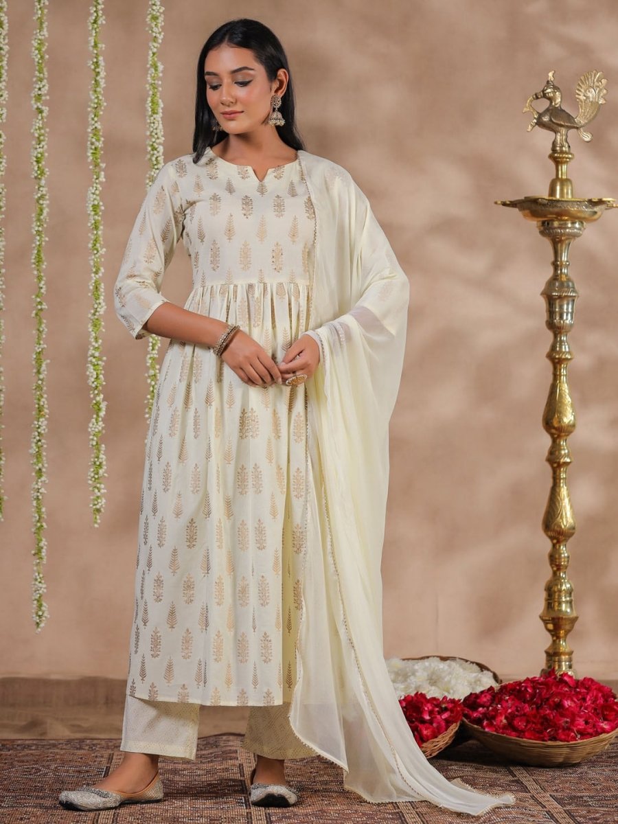 Anubhutee Ethnic Motifs Pure Cotton Kurta & Palazzos With Dupatta - Distacart