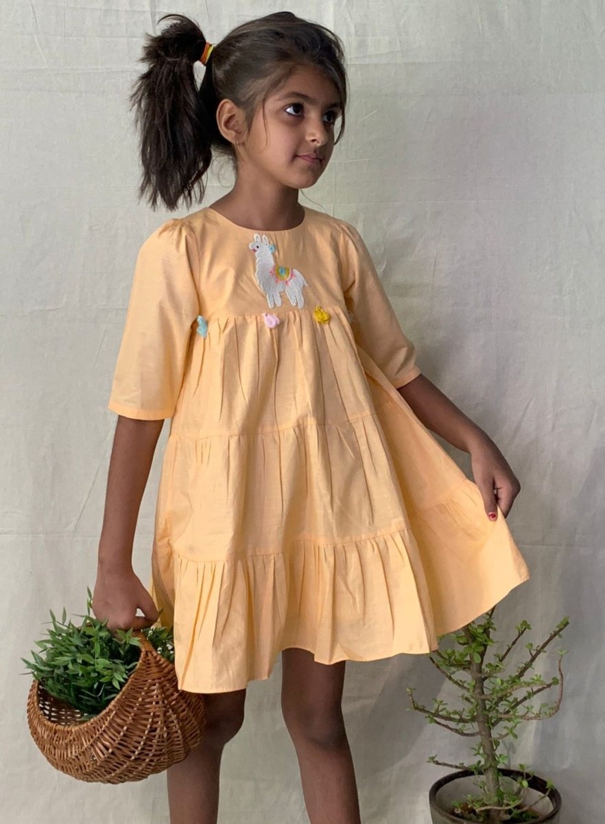 ArthLife Peach Sheep Embroidered Dress - Distacart