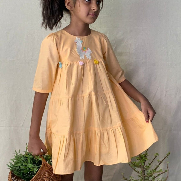ArthLife Peach Sheep Embroidered Dress - Distacart