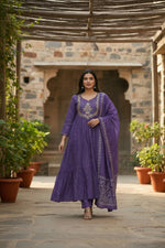 Thumbnail for The52 Women's Beautiful Cotton Fabric Embroidery Work Flared Anarkali Pant and Dupatta Set - Distacart