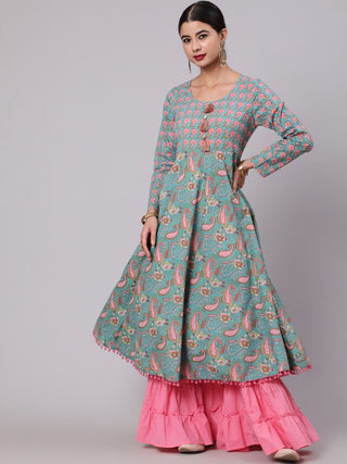 Aks Paisley Printed Cotton Anarkali Kurta - Distacart