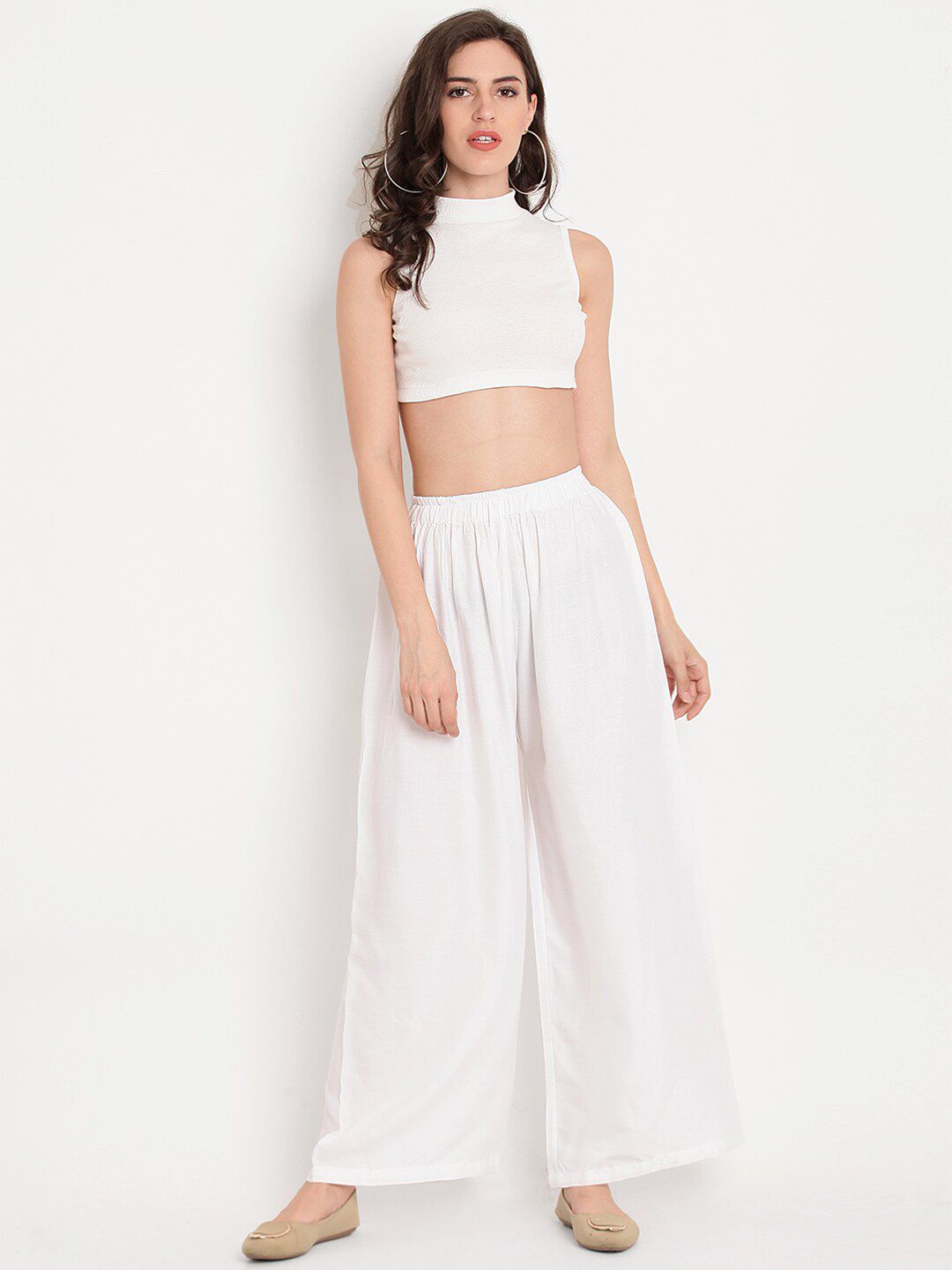 TAG 7 Women White & Beige Set of 2 Flared Ethnic Palazzos