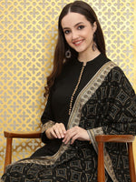 Thumbnail for Ode by House of Pataudi Women Black Bandhani Pleated Kurta with Trousers & With Dupatta - Distacart
