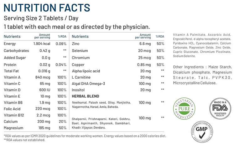 bliss welness pcos support daily multivitamin veg tablet