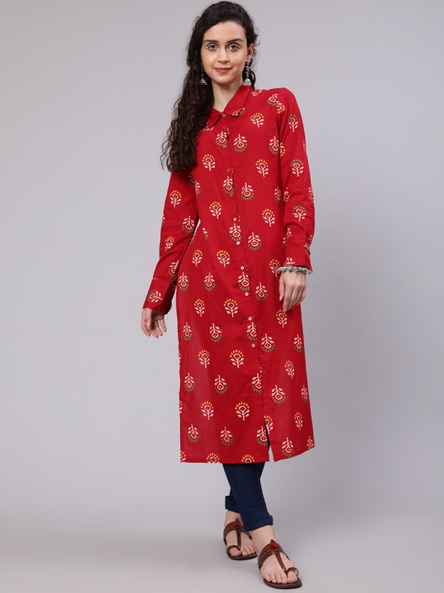 Aks Ethnic Motifs Printed Shirt Collar Kurta - Distacart