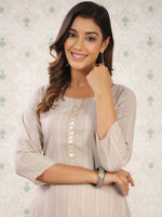Thumbnail for Ode by House of Pataudi Striped Round Neck Straight Cotton Kurta - Distacart