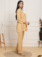 Thumbnail for HOUSE OF KARI Floral Embroidered Chikankari Chanderi Silk Straight Kurti with Trousers - Distacart