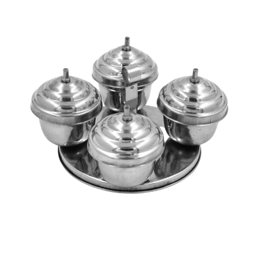 Spillbox Brass Traditional Handcrafted Stainless Steel Kumkum Holder 4 In 1 Dabbi