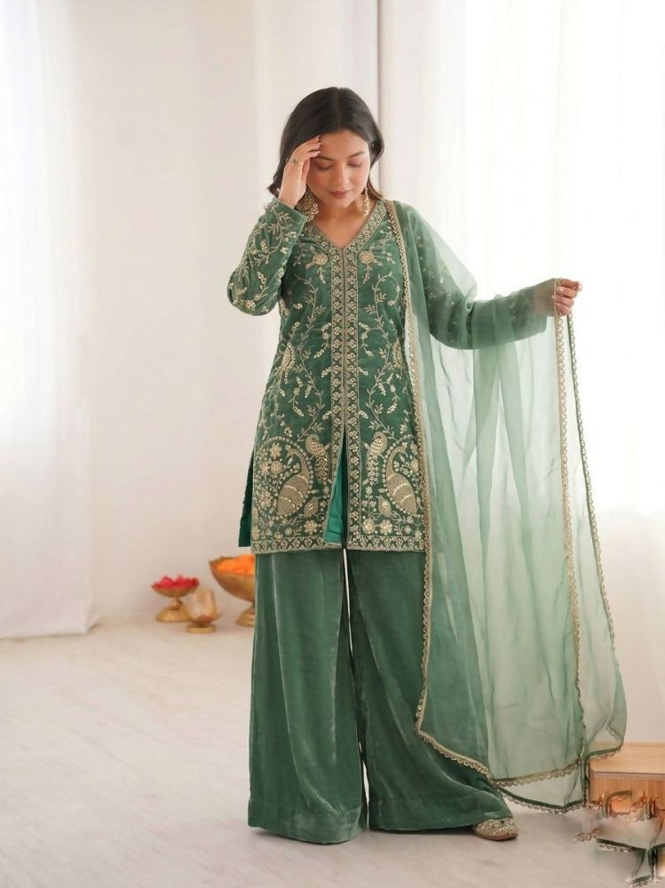 Teeya Creation Light Green Color Fendy Silk Embroidery Work Wedding Wear Salwar Suit - Distacart