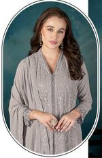 Thumbnail for Anaita Grey Heavy Faux Georgette Stitched Suit with Embroidered Sequence Work - Distacart