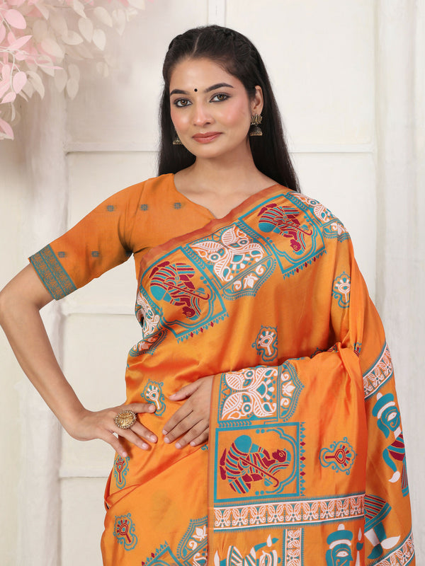 Astita Silk Blend Orange Saree