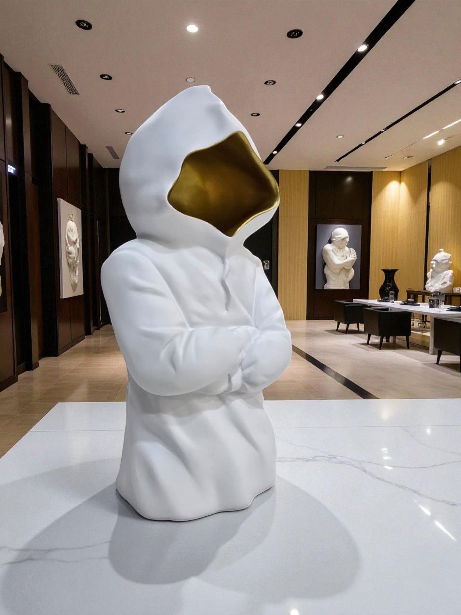 Sun Mun Decors White & Golden Ceramic Premium Hollow Man