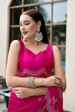 Thumbnail for Vastranavya Pink Embroidery Work Shimmer Chiffon Saree with Unstitched Blouse