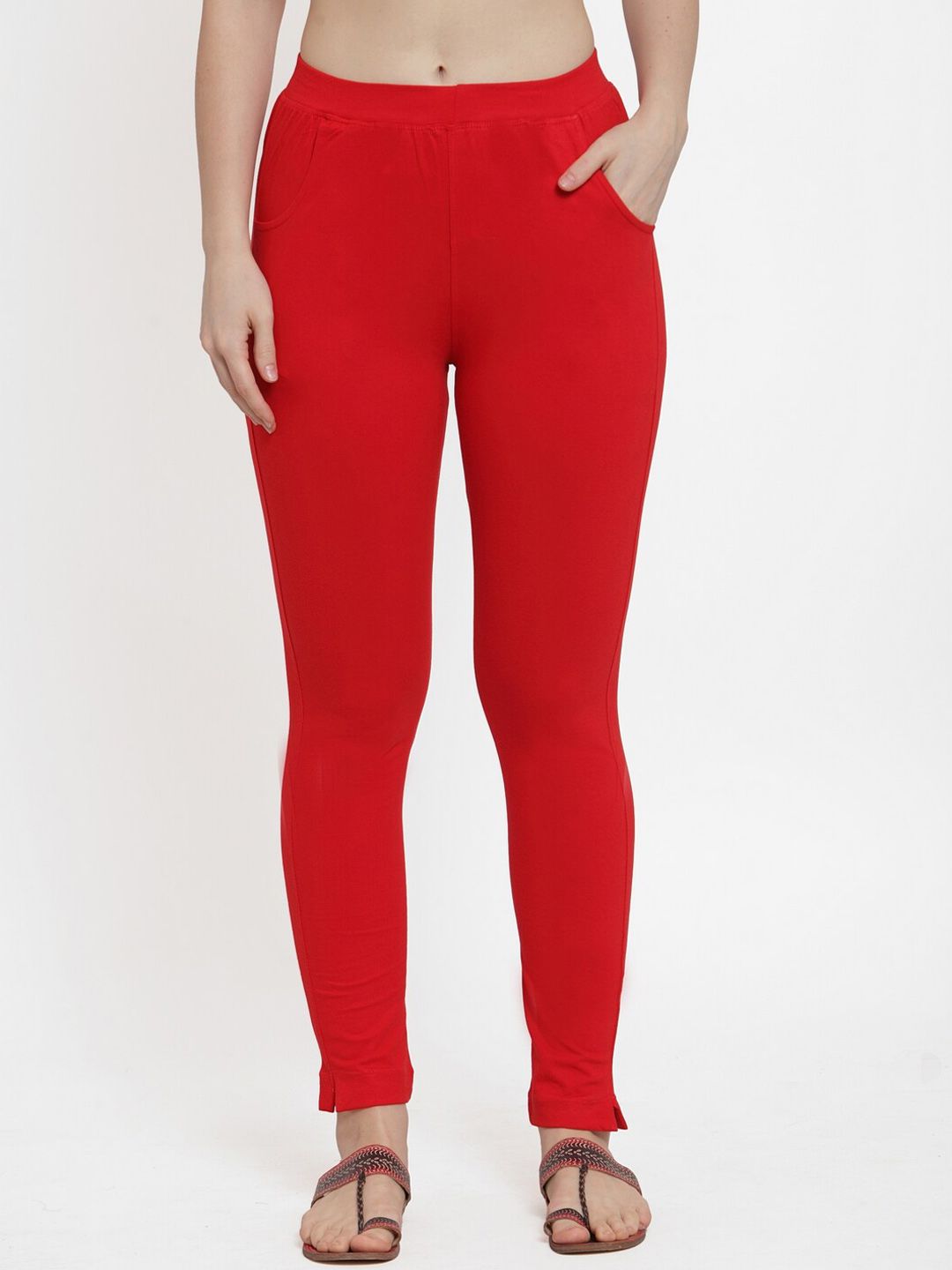 TAG 7 Women Pack Of 2 Red & Pink Solid Straight-Fit Ankle-Length Leggings - Distacart