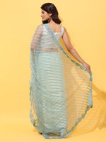 Thumbnail for kasee Embroidered Striped Net Saree