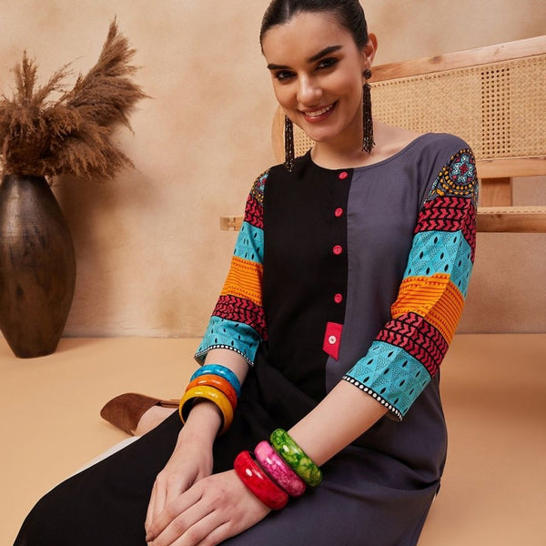 Anouk Ethnic Motifs Printed Round Neck Straight Kurta - Distacart