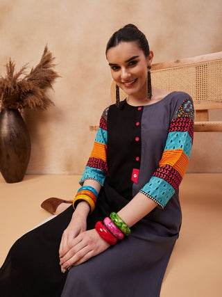 Anouk Ethnic Motifs Printed Round Neck Straight Kurta - Distacart