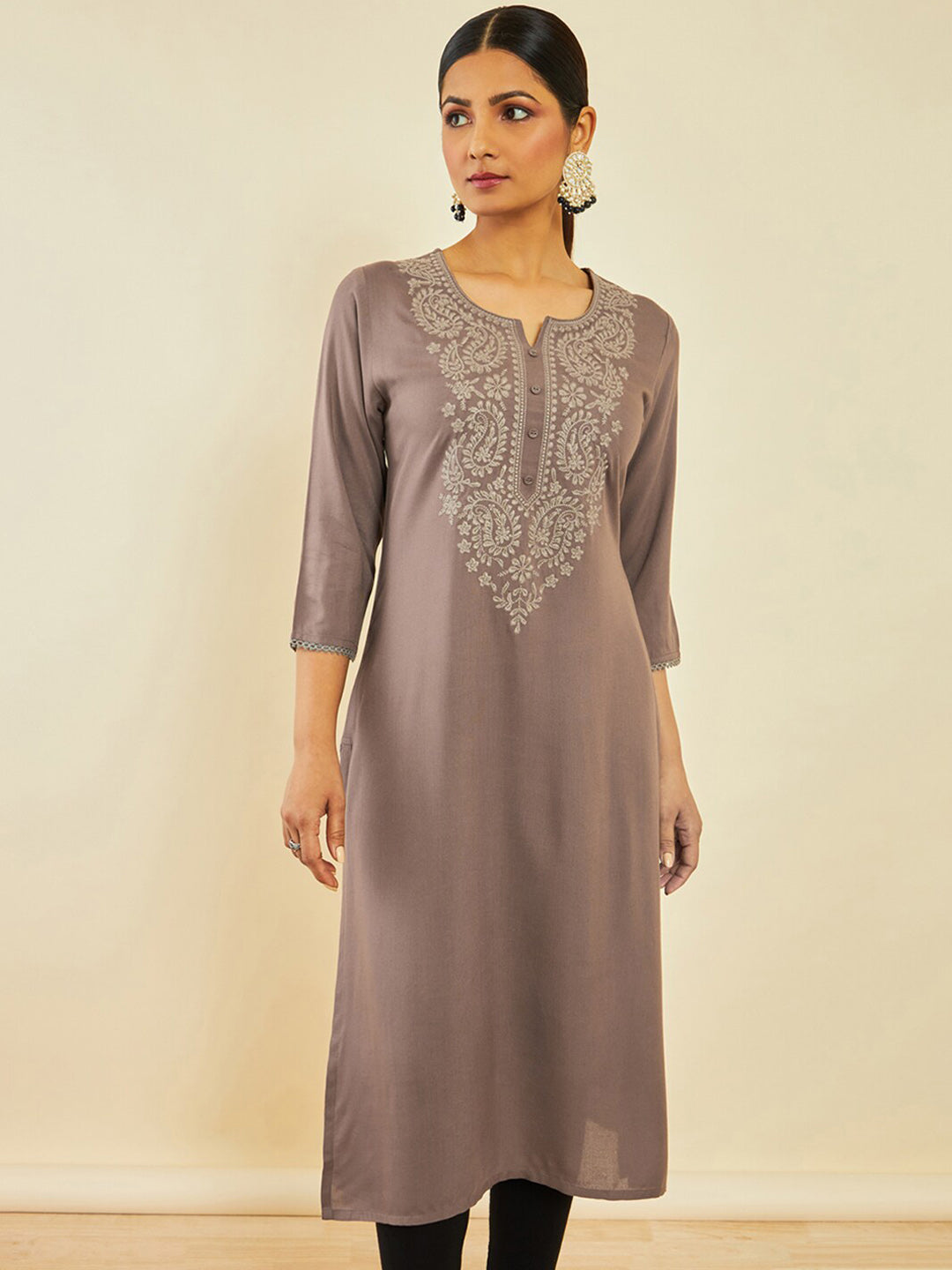 Soch Ethnic Motifs Yoke Design Thread Work Straight Kurta - Distacart