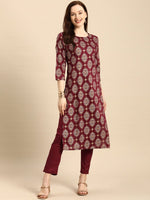 Thumbnail for All About You Women Maroon Printed Kurta with Trousers - Distacart