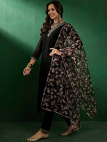 Thumbnail for Sangria Floral Embroidered Straight Kurta With Trouser & Dupatta