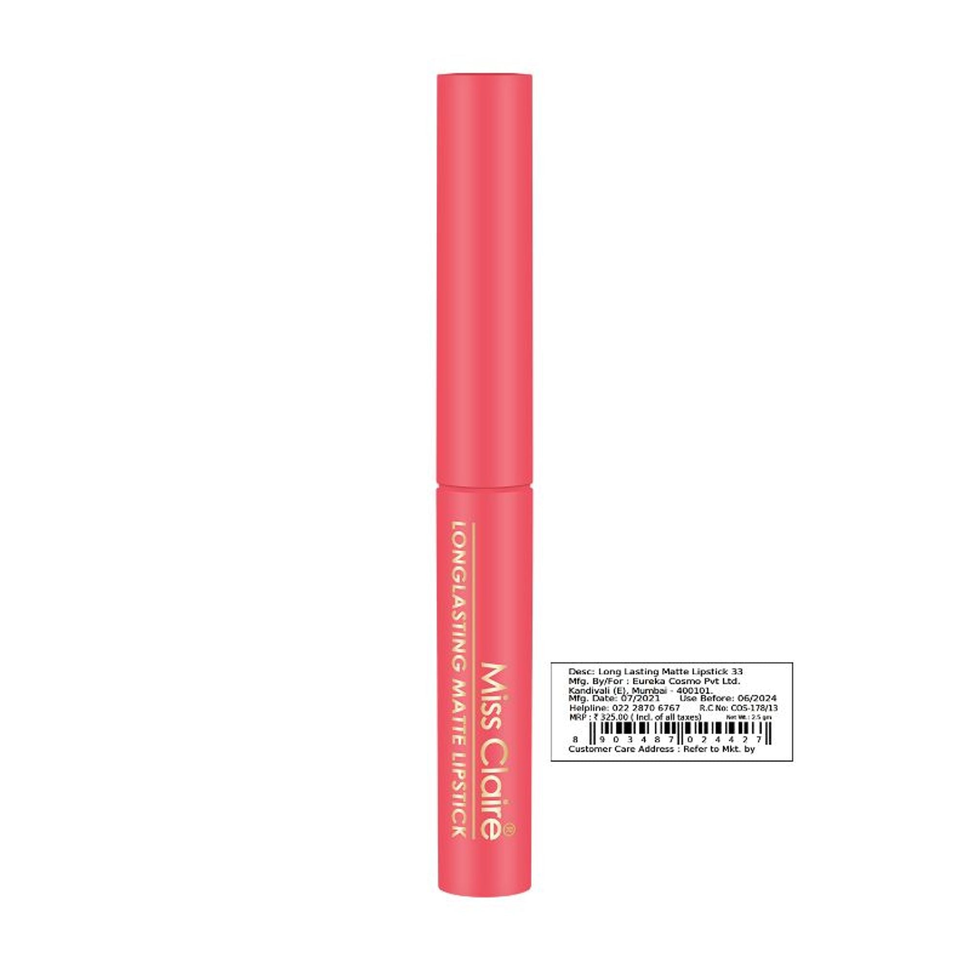Miss Claire Long Lasting Matte Lipstick - 33 French Peach