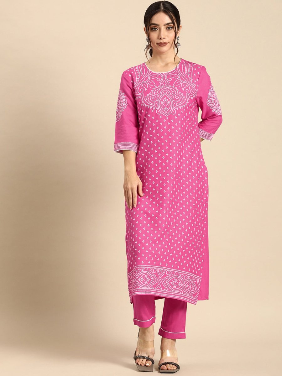 All About You Women Pink Printed Kurta with Trousers - Distacart
