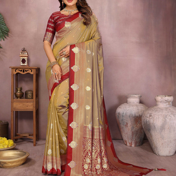 Aastha Fashion Light Brown Silk Sarees Weaving Saree - Distacart