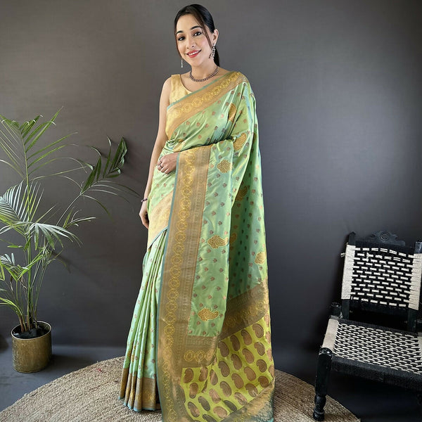 Joban Fashion Banarasi Light Green Woven Woven Soft Silk Saree - Distacart