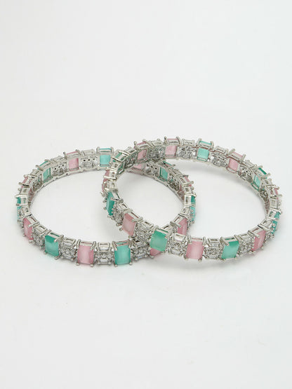 NVR Women's Set of 2 Multi-Coloured CZ Stone-Studded Handcrafted Bangles - Distacart