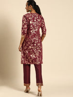 Thumbnail for All About You Women Purple & Gold-Toned Ethnic Motifs Printed Regular Kurta with Trousers - Distacart