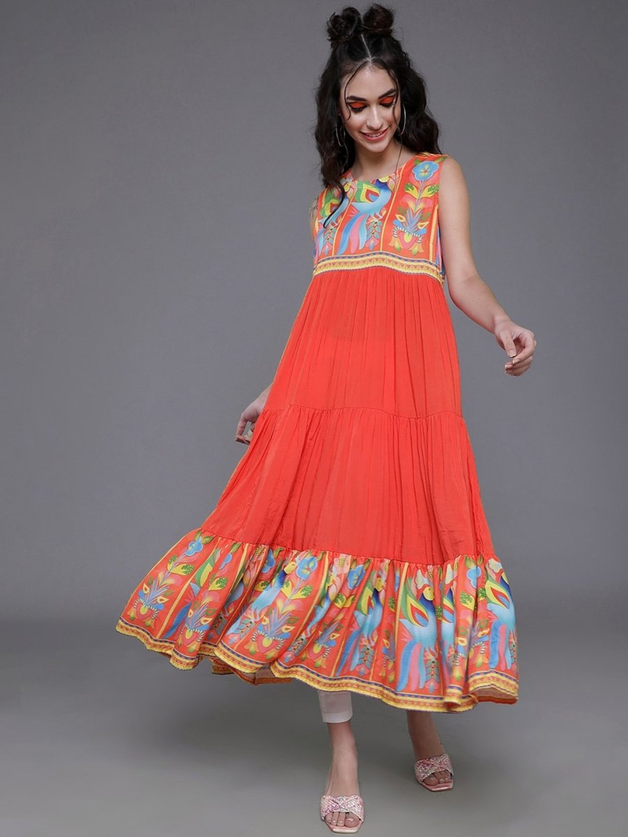 Aks Ethnic Motifs Printed Anarkali Tiered Kurta - Distacart