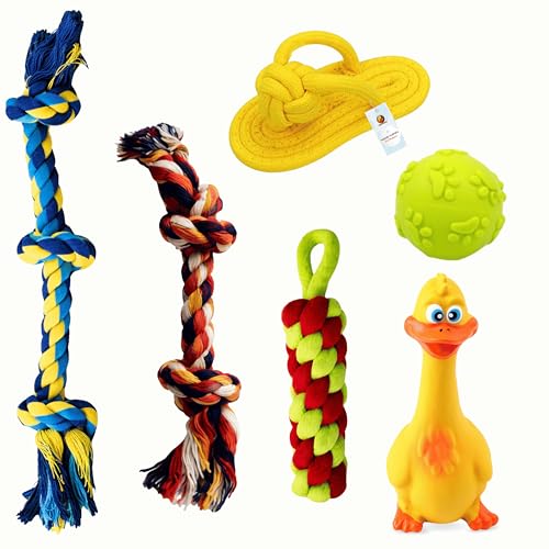 Foodie Puppies 6 in 1 Squeaky and Chew Rope Dog Toy Combo