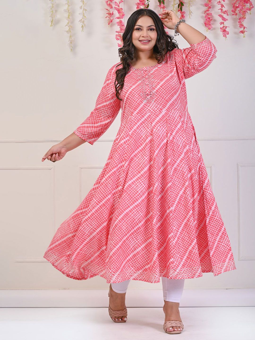 Swasti Geometric Printed Mirror Work Detailed Anarkali Kurta
