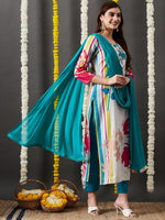 Thumbnail for Kalini Floral Printed Thread Work Detailed Straight Kurta & Trouser With Dupatta - Distacart