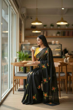 Thumbnail for Teeya Creation Black Rangoli Silk Embroidery Work Party Wear Designer Saree - Distacart
